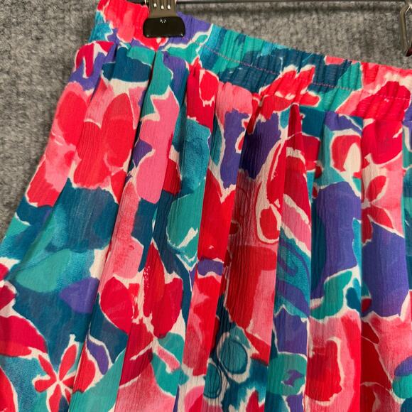 Vintage Leslie Fay Sz 10 Pleated A Line Midi Swing Skirt Red Floral Full Length - Picture 4 of 8